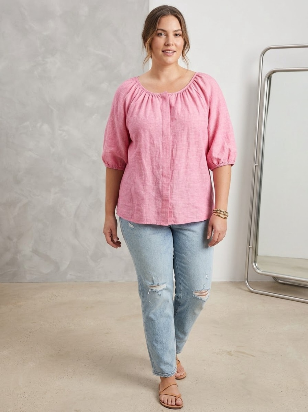 J. Crew Linen Preppy Puff Sleeve Tie Back Boho Peasant Top 14.